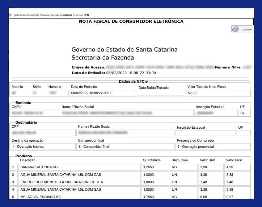 Documento Auxiliar Da Nota Fiscal De Consumidor Eletrônica